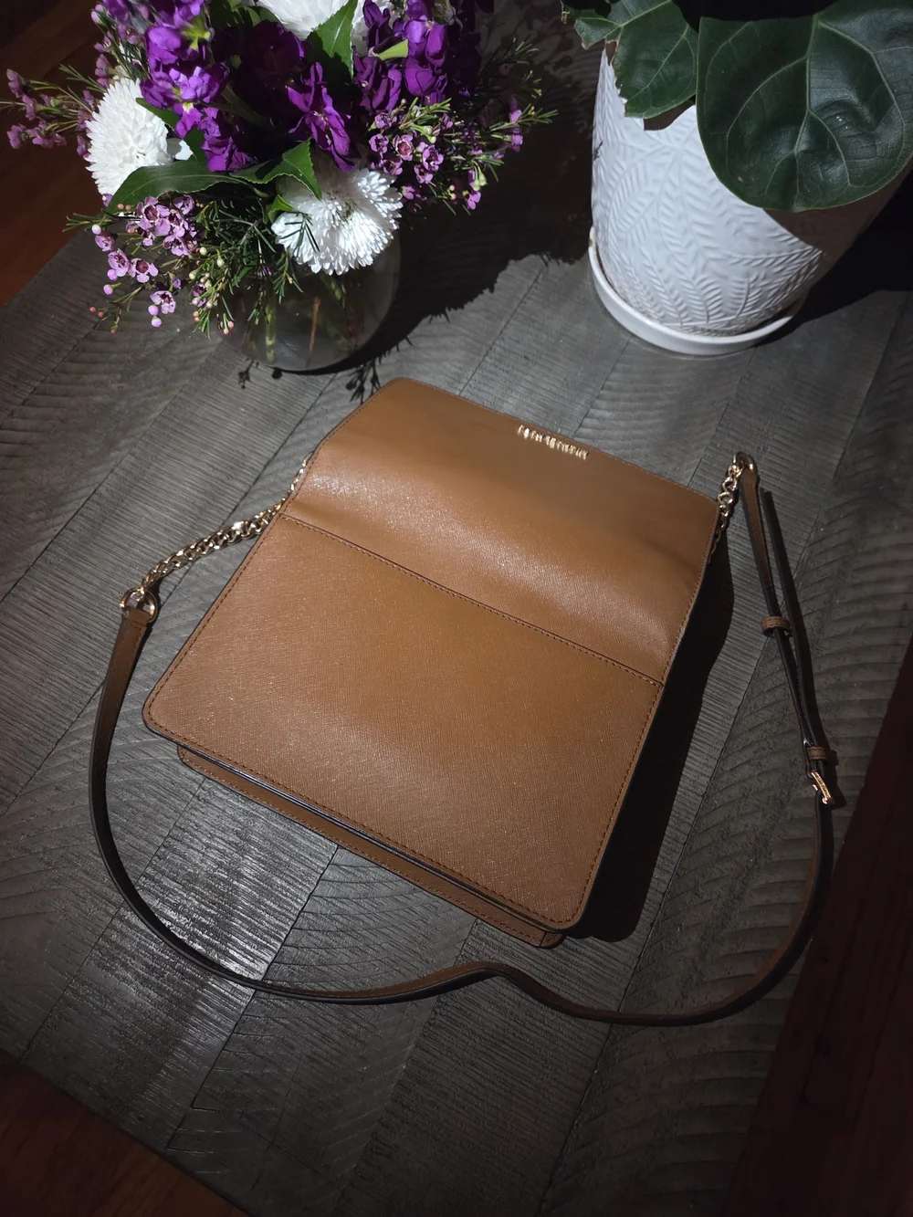 Michael Kors Brown Leather Chain-Strap Shoulder Bag